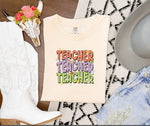 Retro Teacher Repeat Peace Smiley Tee -