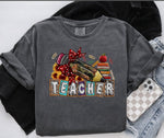 Teacher Leopard Block Letters Pepper Tee -