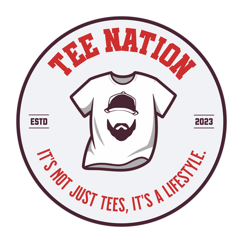 Tee Nation Logo Featuring a T-Shirt with a beard logo inside. A slogan Its not just tees, it's a lifestyle.