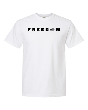 Freedom American Flag Black and White Distressed Tee - T-Shirt