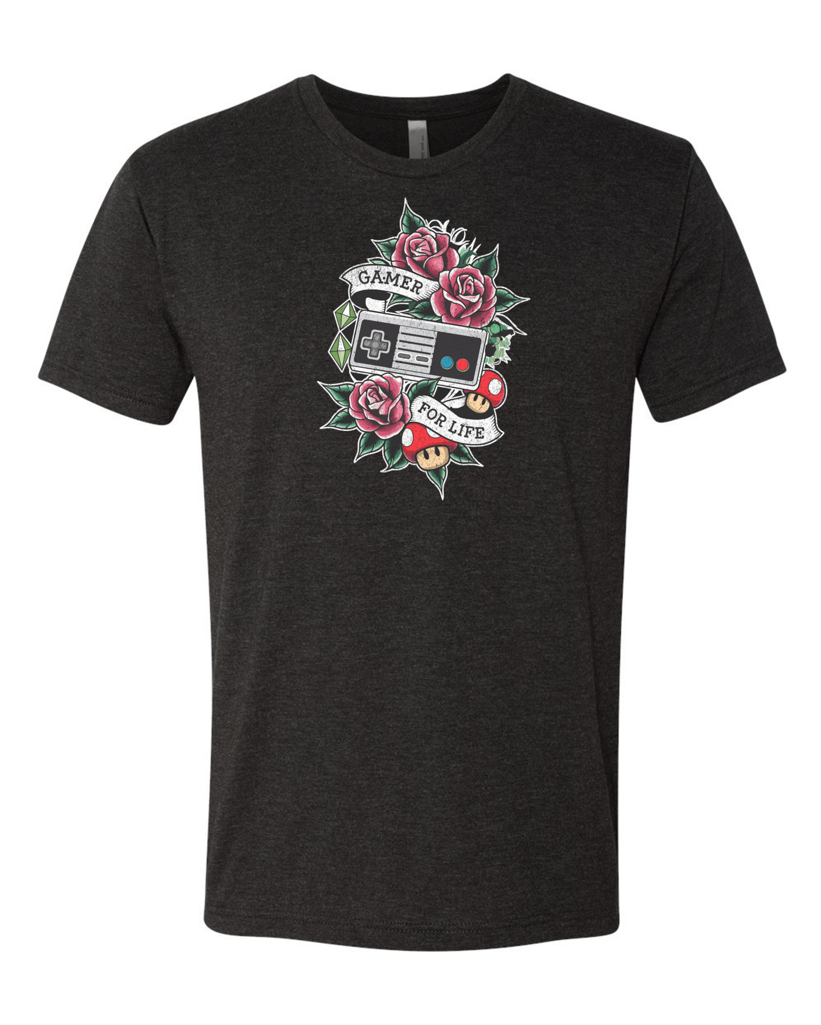 Gamer For Life Classic Controller and Mushrooms - T-Shirt